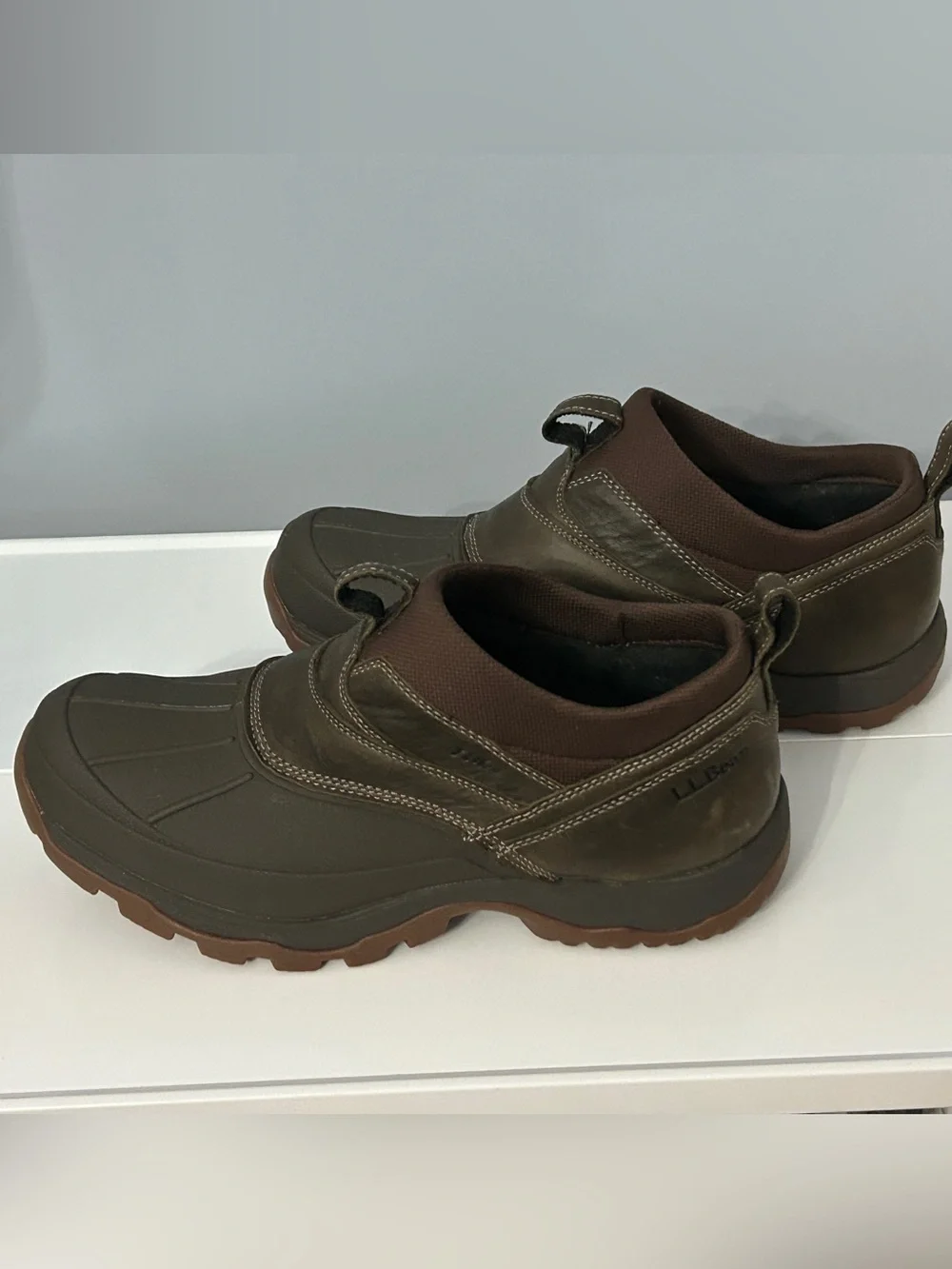 L.L. Bean Storm Chaser 5 Slip On Boots Mens 12 M Waterproof Brown Leather Duck